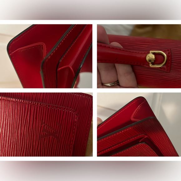 Authentic Louis Vuitton Red Epi Monceau w/ matching coin pouch - Picture 5 of 16